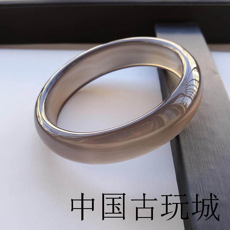 巴西玛瑙精选高冰烟灰色玉髓镯子女款玉镯高级灰送礼品正圈美人镯