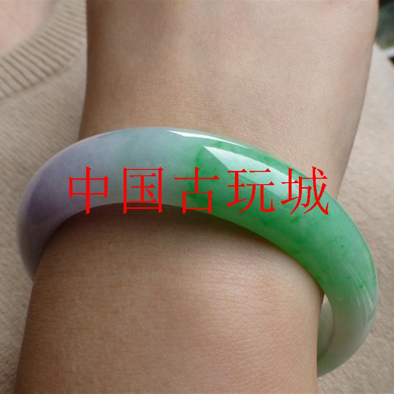 高档缅甸老坑翡翠色玉镯冰糯种浅紫罗兰阳绿飘花玉手镯高级感女款