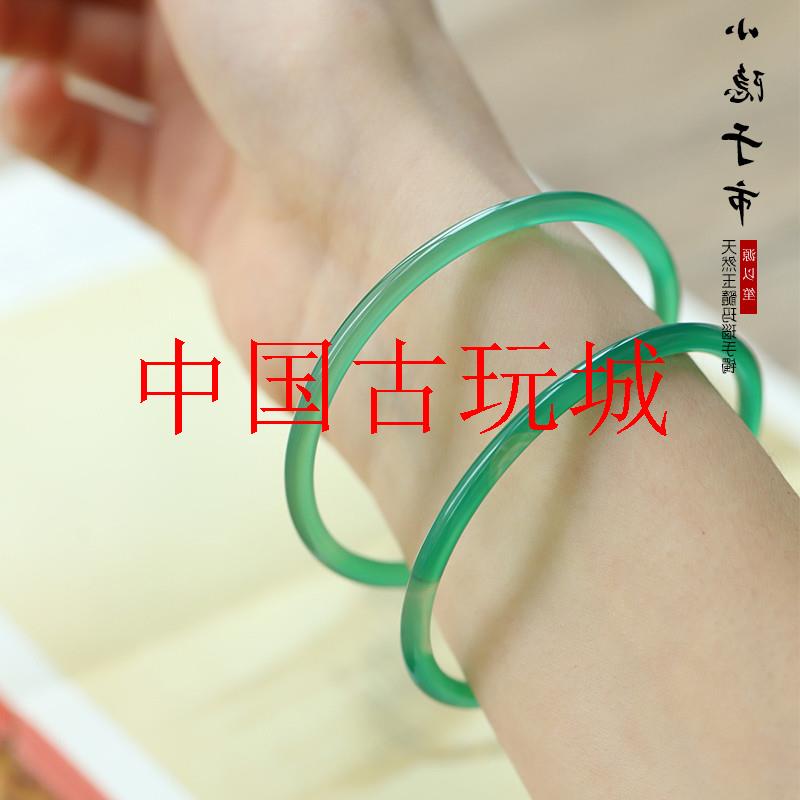 精品玉髓浅绿色一对叮当镯玛瑙手镯子少女款细款冰透玉镯饰品送礼
