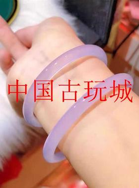 轻奢紫气东来水晶镯子紫罗兰玉髓手镯冰种玛瑙叮当镯圆条美人镯子