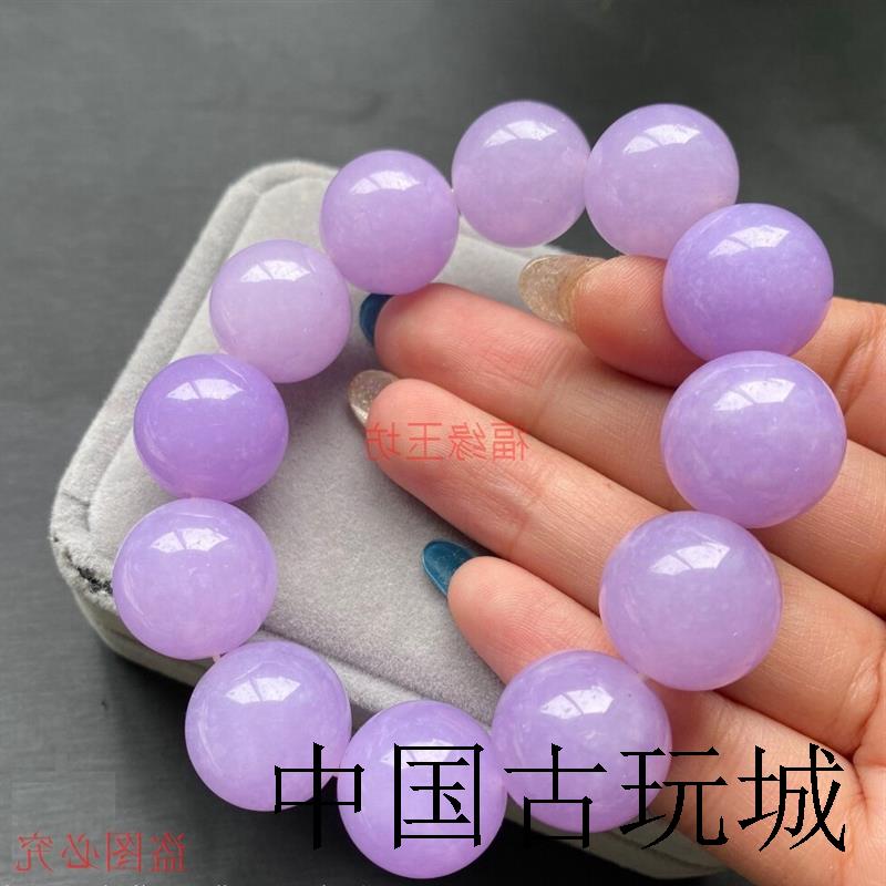 缅甸高品质翡翠色满紫罗兰圆珠大珠子玉手串玉石手链男女同款送礼