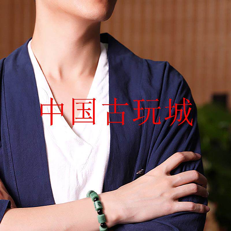 缅甸翡翠色浅绿飘花桶珠路路通手串水墨风男女款花青新中式玉手链
