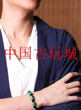 缅甸翡翠色浅绿飘花桶珠路路通手串水墨风男女款花青新中式玉手链