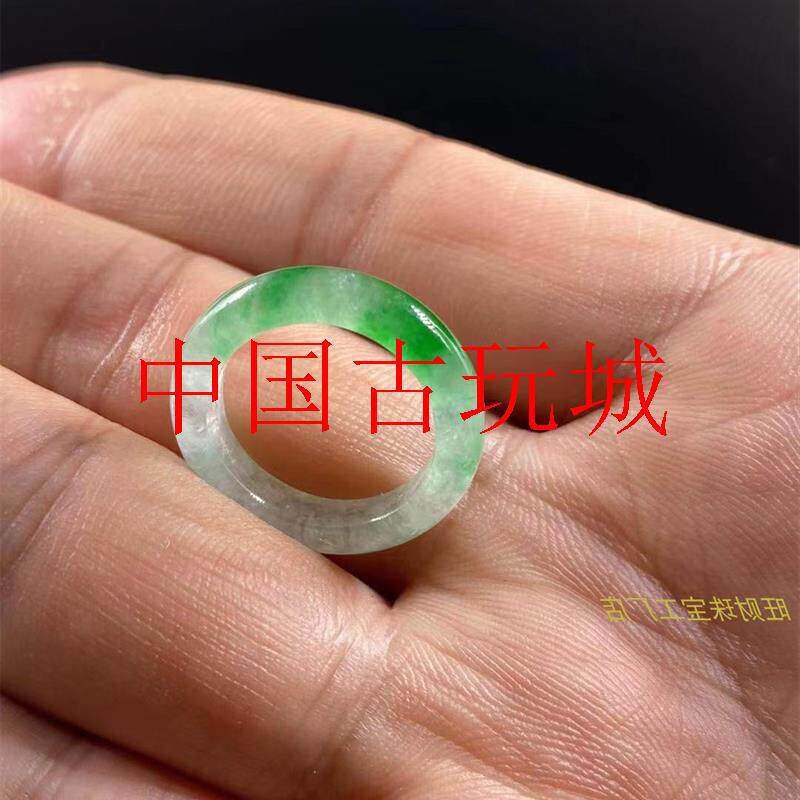 缅甸冰种飘花果绿色玉戒指冰透飘辣阳绿翡翠色素面玉石戒指时尚女