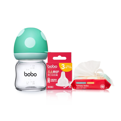 bobo玻璃奶瓶新生婴儿宽口径小奶瓶宝宝0到6个月防胀气初生奶瓶