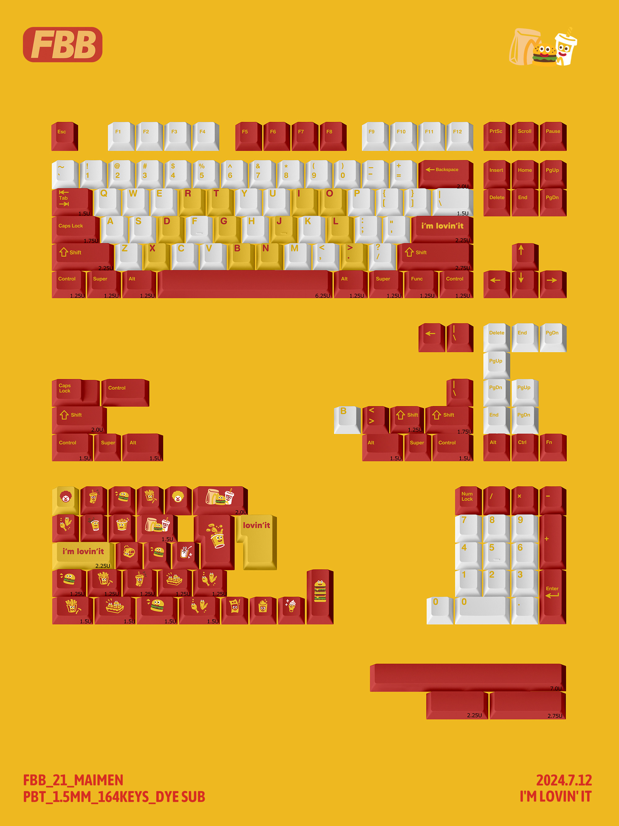 FBB ORIGINAL KEYCAPS MCMEN FOREVER PBT SUBLIMATION CUSTOMIZED MECHANICAL KEYBOARD PERSONALITY RED MCDONALDS PERIPHERALS
