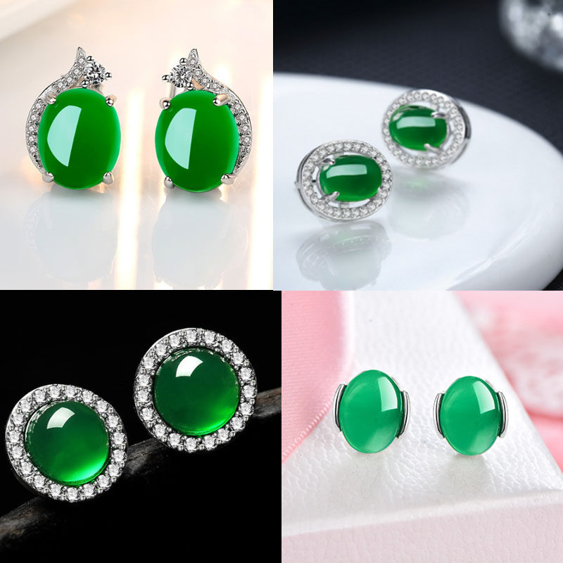 gules agate Ear Studs Emerald gemstone Emerald Chalcedony Retro middle age lady Send mom Sterling Silver Earringsin the Accessories/Fashion Jewelry, Earring , Earrings  category - from Buy2taobao.com to provide professional Taobao agent buy service