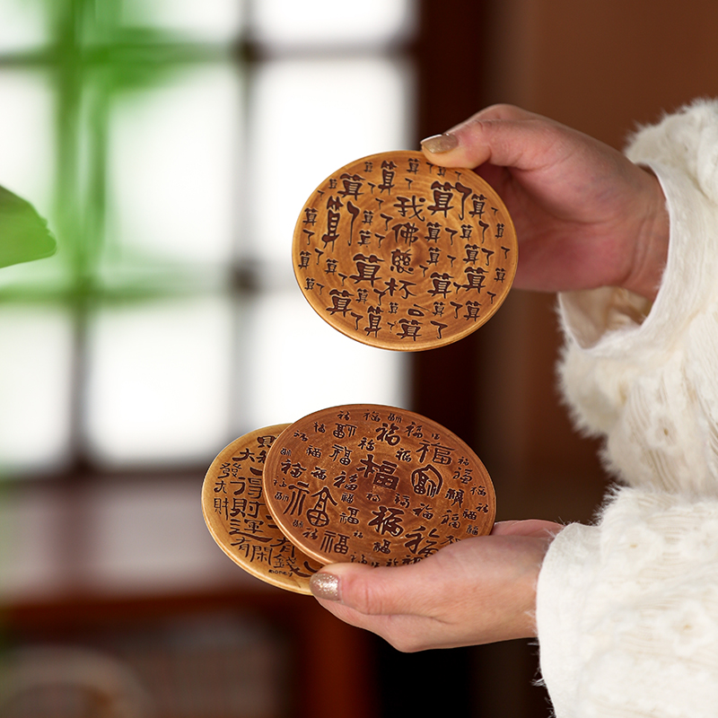 志野烧杯垫财神驾到圆形隔热垫