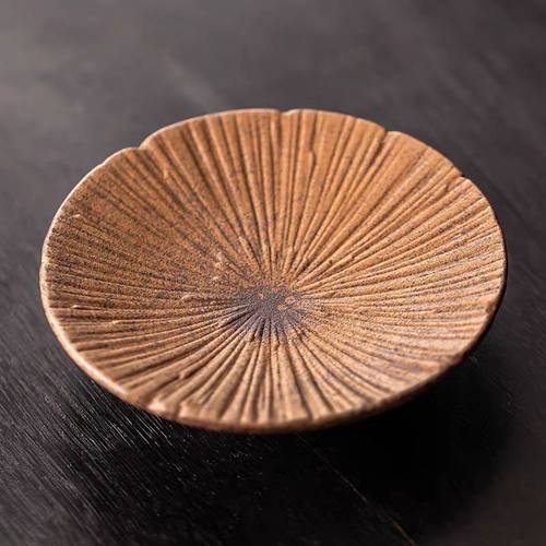 老岩泥酱油釉圆形壶承粗陶养壶垫