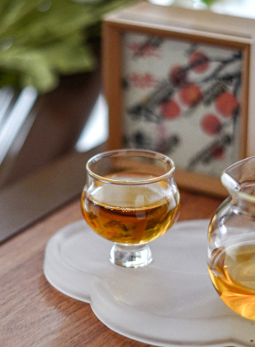 圆融玻璃杯耐热高硼硅主人杯功夫茶具透明紫色喝茶杯水杯