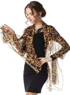 【清仓特惠】真丝乔其加大长巾 桑蚕丝丝巾 性感豹纹 J85618