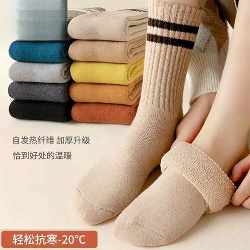 超厚透气加绒中筒袜女秋冬保暖