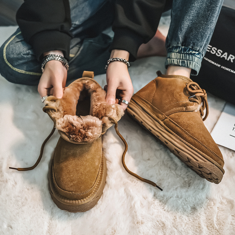 冬季加绒男鞋皮毛一体雪地靴男款