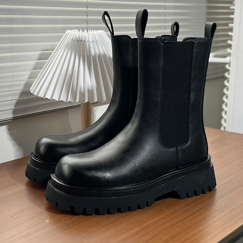 真皮切尔西靴男内增高短靴马丁靴