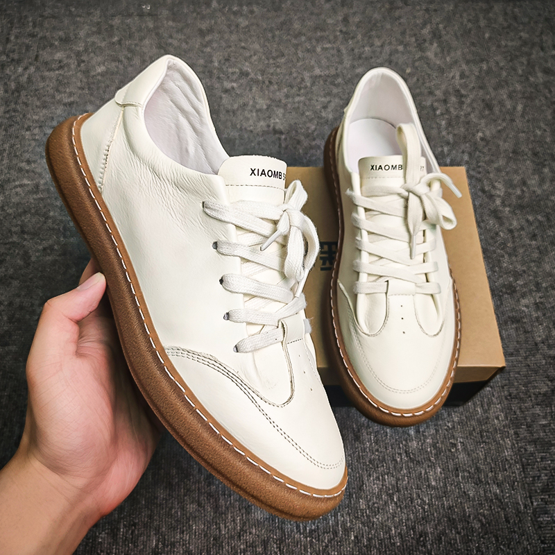 男鞋2021夏季新款小白鞋真皮软底软面韩版潮流百搭透气休闲板鞋男
