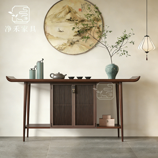新中式玄关柜入户条案桌端景台家用客厅窄条桌供台桌收纳柜白蜡木
