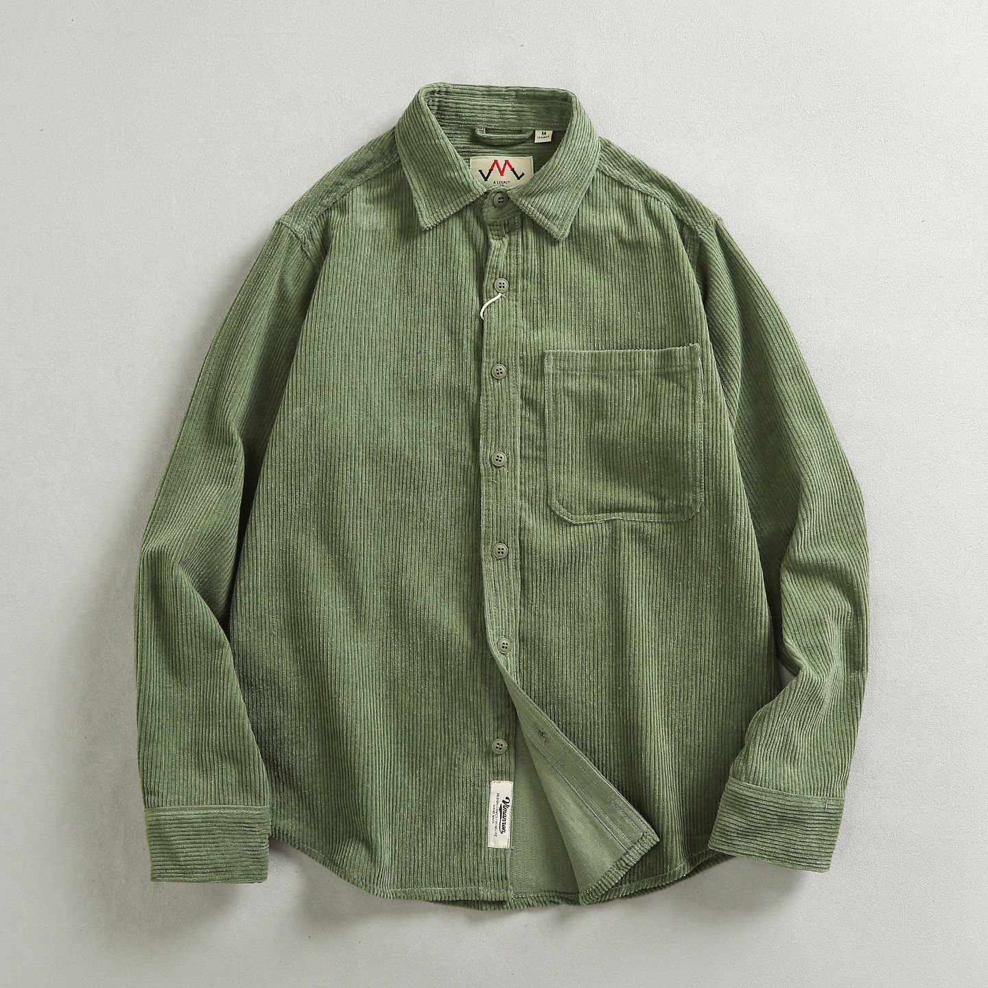 原创正品欧美复古全棉灯芯绒长袖衬衫男简约宽松冬季厚款衬衣外套