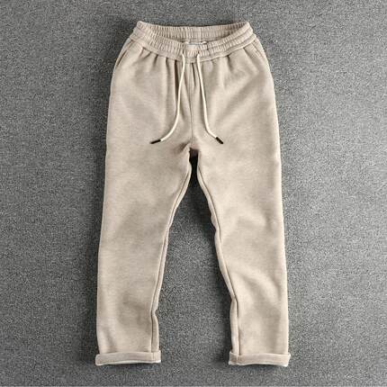 美式重磅绵羊毛混纺加绒加厚冬季保暖休闲卫裤男宽松直筒显高长裤