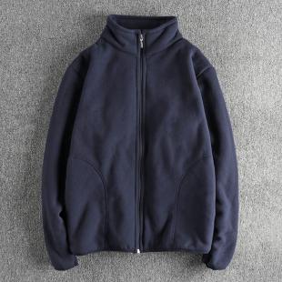 代购2023秋冬新款日系复古纯色厚实摇粒绒保暖立领卫衣男百搭外套