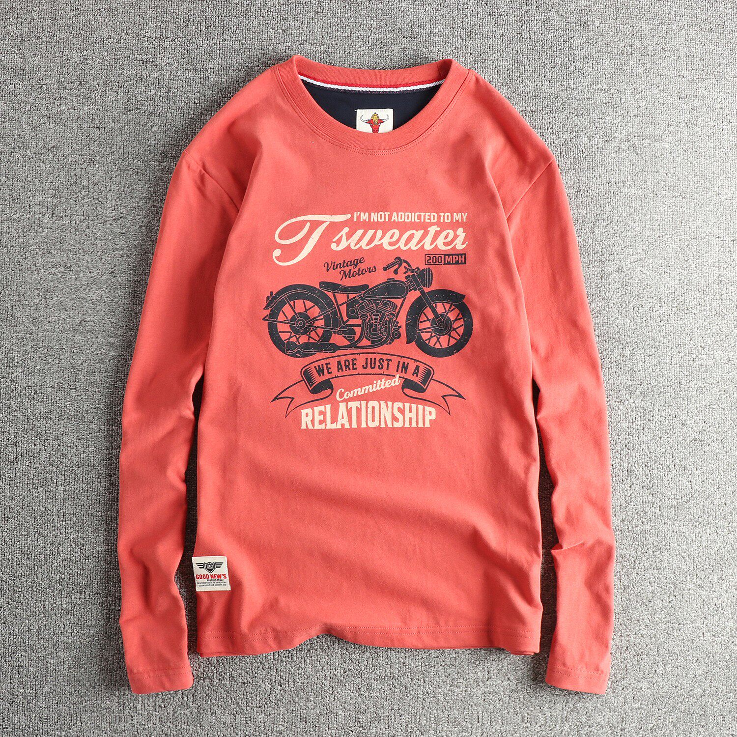 香港代购摩托机车美式复古长袖T恤男纯棉舒适水洗磨毛秋冬打底衫