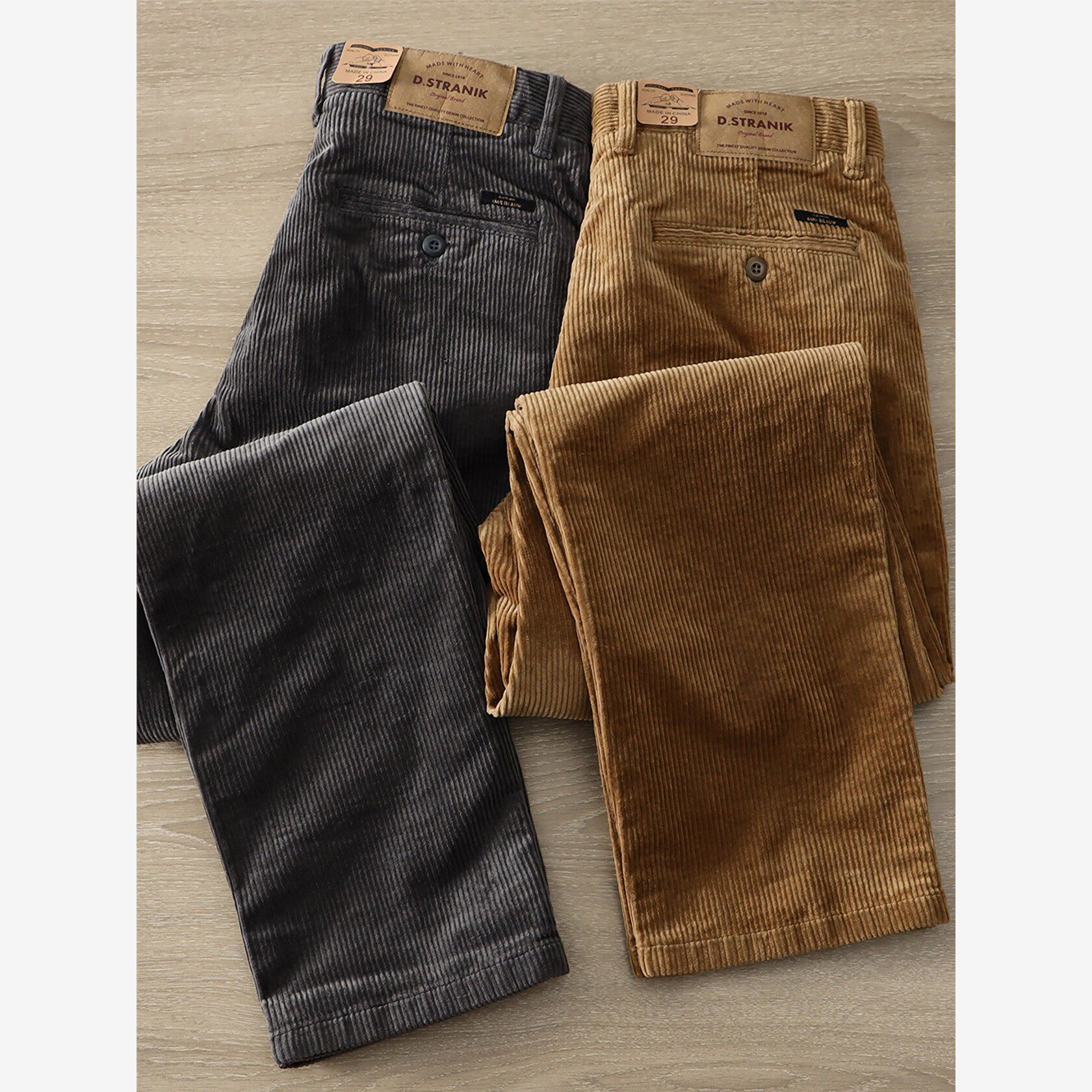 美式复古厚实灯芯绒小直筒休闲裤