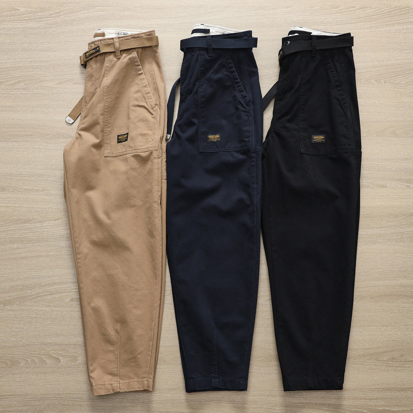 原创2026春秋配腰带工装裤美式水洗复古休闲裤男士微锥小直筒裤子