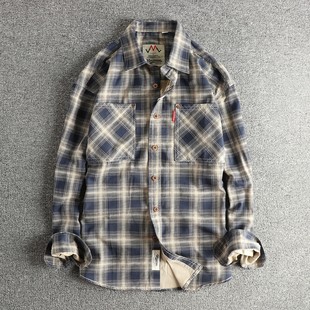 复古工装 经典 格子男士 秋季 衬衫 日式 长袖 梭织全棉水洗衬衣外套 新品