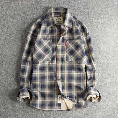 日式复古潮流工装长袖格子衬衫男