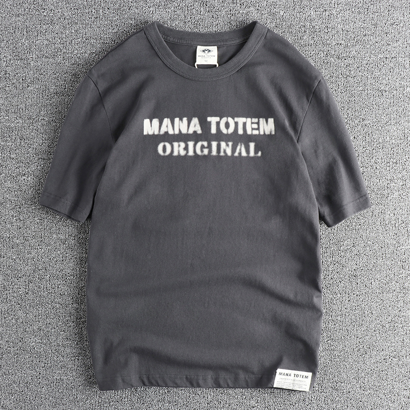 模糊字母印花短袖T恤男复古青年