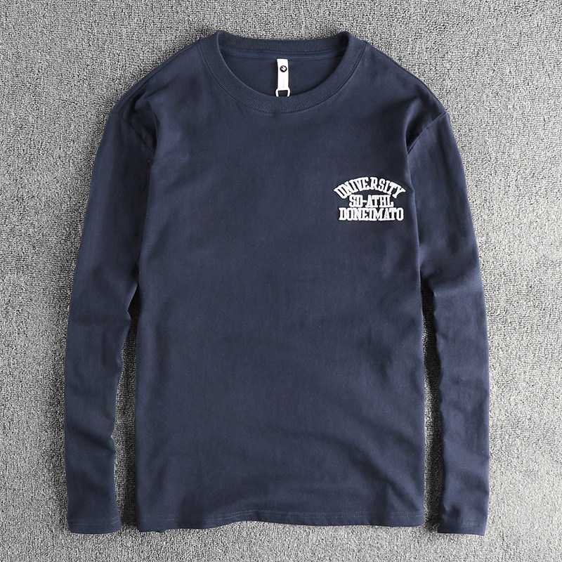 港风简约字母刺绣长袖打底衫青年