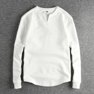 代购潮牌美式经典小V领潮流纯色卫衣男水洗纯棉面料百搭休闲长袖t