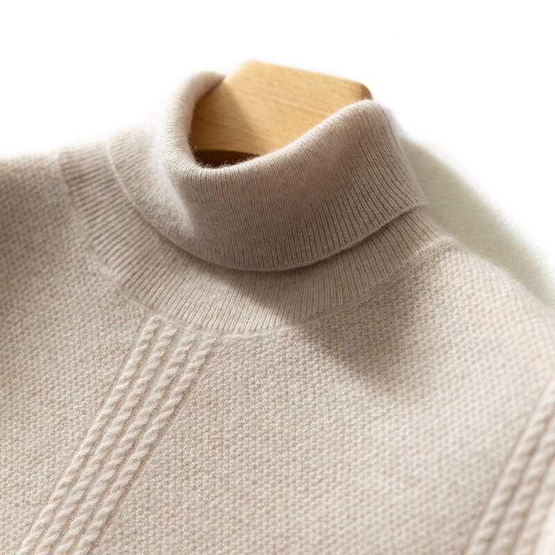 100% 순수 캐시미어 스웨터 남성용 터틀넥 니트 스웨터 가을 봄 트위스트 가디건 젊은 스타일 두꺼워지고 따뜻함