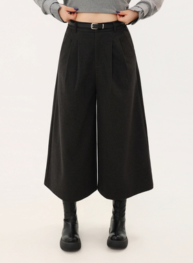 120斤的大杨 微胖小个子毛呢宽松垂感阔腿七分裤女秋显瘦休闲长裤