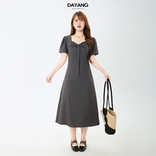 方领连衣裙女夏季 胖mm法式 小个子设计感宴会掐腰长裙 大杨 120斤