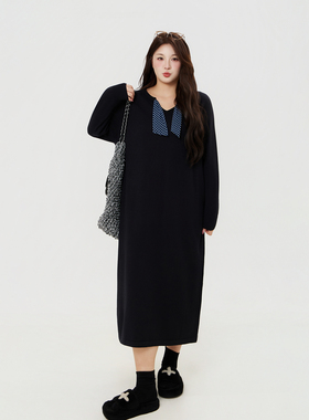 120斤的大杨 胖mm气质针织连衣裙长袖梨型身材显瘦内搭打底长裙冬
