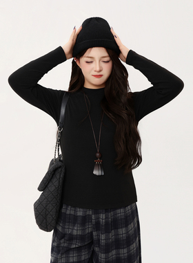 120斤的大杨 胖mm大码简约纯色半高领打底衫女秋冬小个子内搭上衣