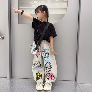 女童裤子夏装2026初夏季潮酷穿搭薄款牛仔裤超好看弯刀裤儿童套装