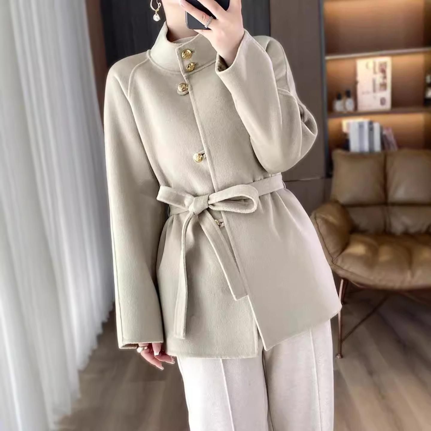 双面羊毛大衣女秋冬立领时尚中长款百搭小个子女装洋气毛呢外套