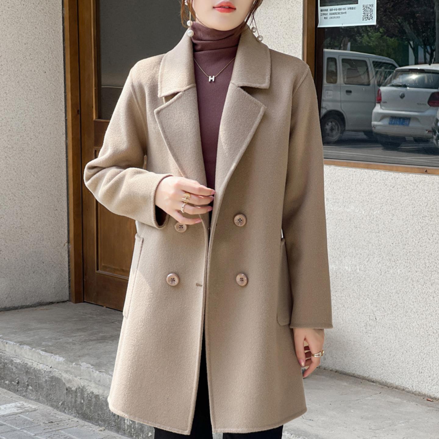 驼色韩版秋冬季双面羊毛呢子大衣女中长款2026年新款高端毛呢外套