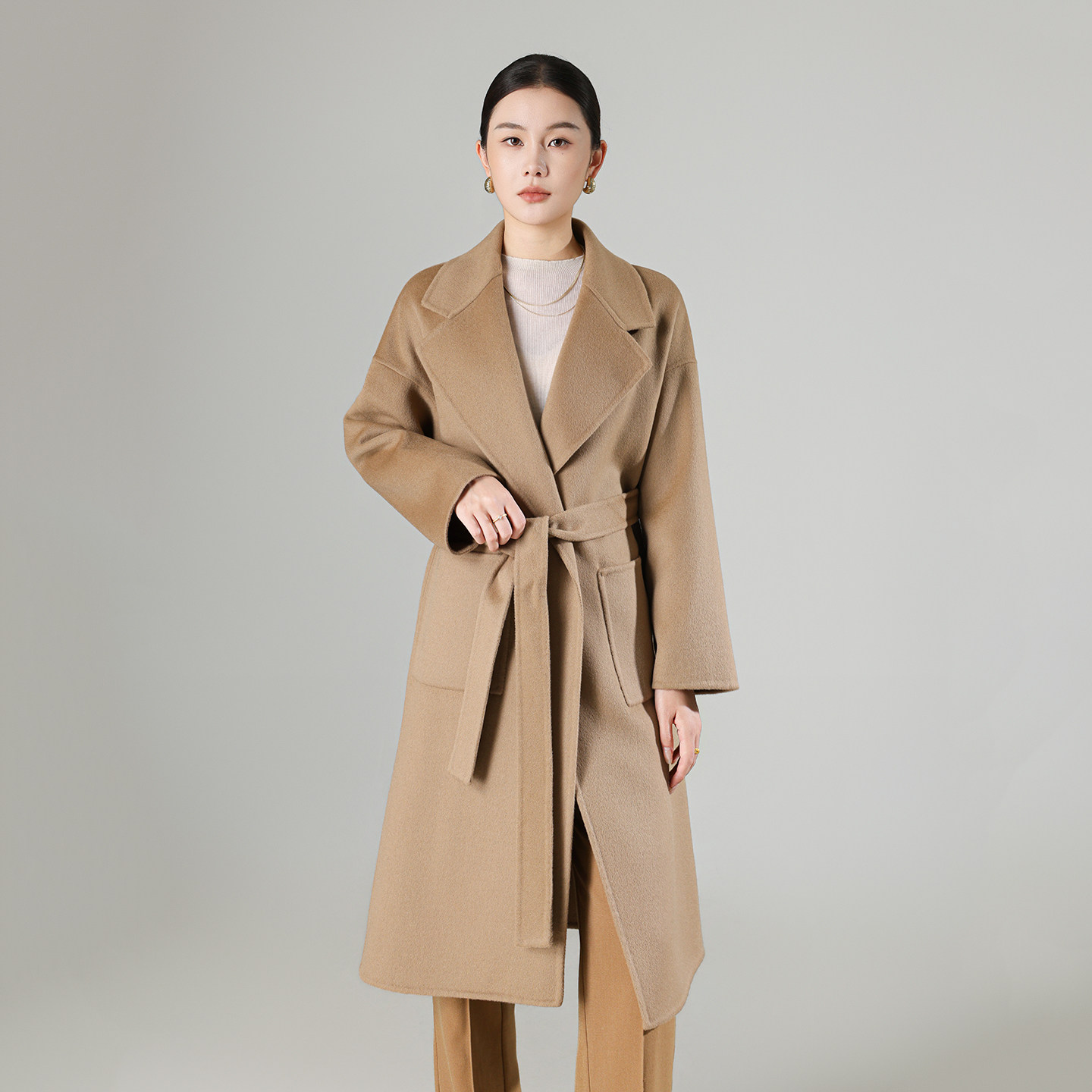 秋高端西装领领中长款双面羊毛大衣女小个子韩版宽松新款毛呢外套