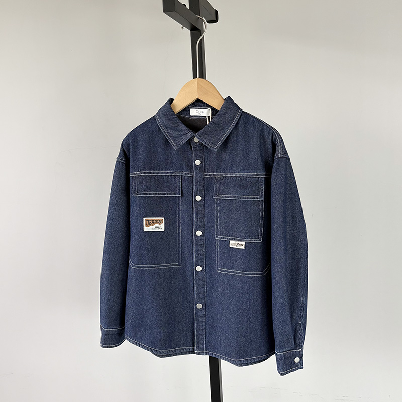 一等童品130-170 中大男童加绒牛仔衬衣保暖加厚牛仔衬衫秋冬外套