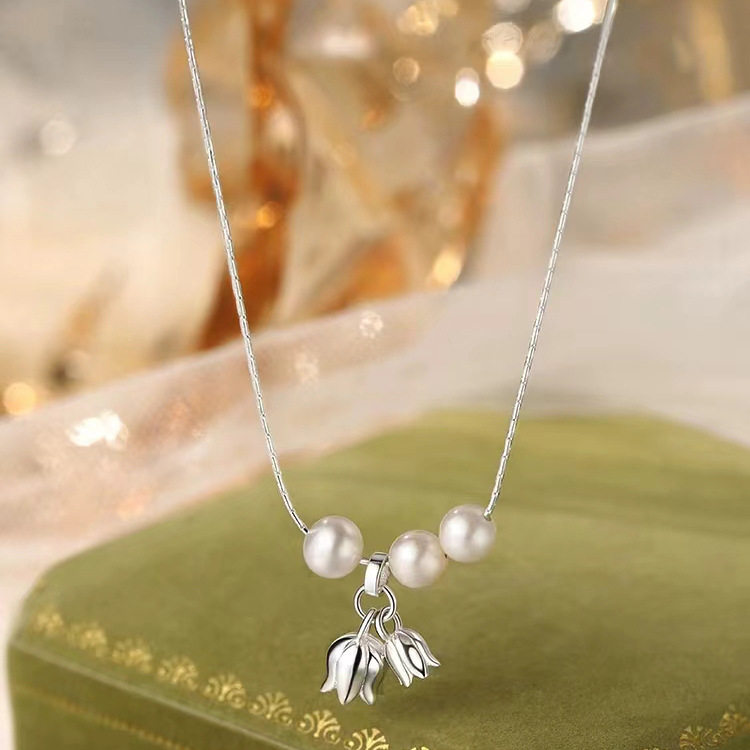 深圳旭佳S925纯银天然珍珠铃铛吊坠项链ins气质百搭简约锁骨项链