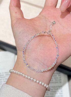 深圳旭佳旭家s925纯银切粒彩色捷克珠手链女轻奢风个性小众气质叠