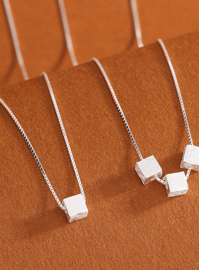 深圳旭佳s999纯银小方糖项链女 韩系ins轻奢高级感足银拉丝几何