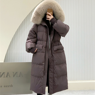 狐狸毛收腰羽绒服女长款过膝