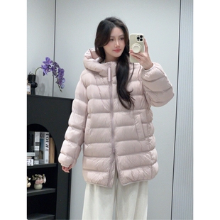 暖冬轻盈版连帽羽绒服女中长款2025冬季新款90白鸭绒外套宽松轻便