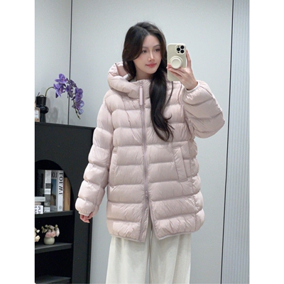 暖冬轻盈版连帽羽绒服女中长款2025冬季新款90白鸭绒外套宽松轻便