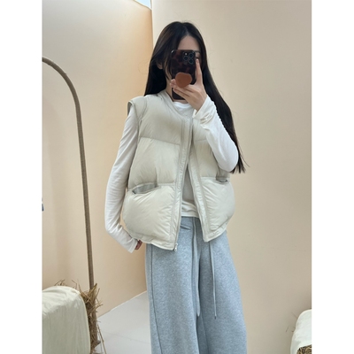 小众设计泡芙圆领羽绒服马甲女