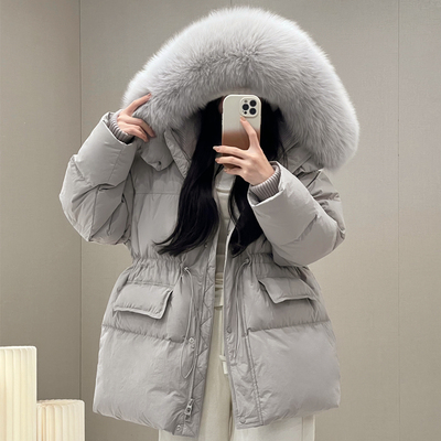 狐狸毛超大毛领收腰羽绒服