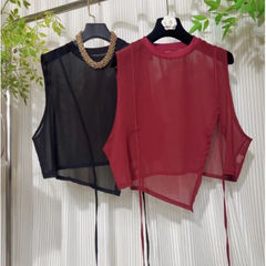 infobyfive2025夏季新款显瘦圆领不规则一代网纱马夹马甲2DE1004